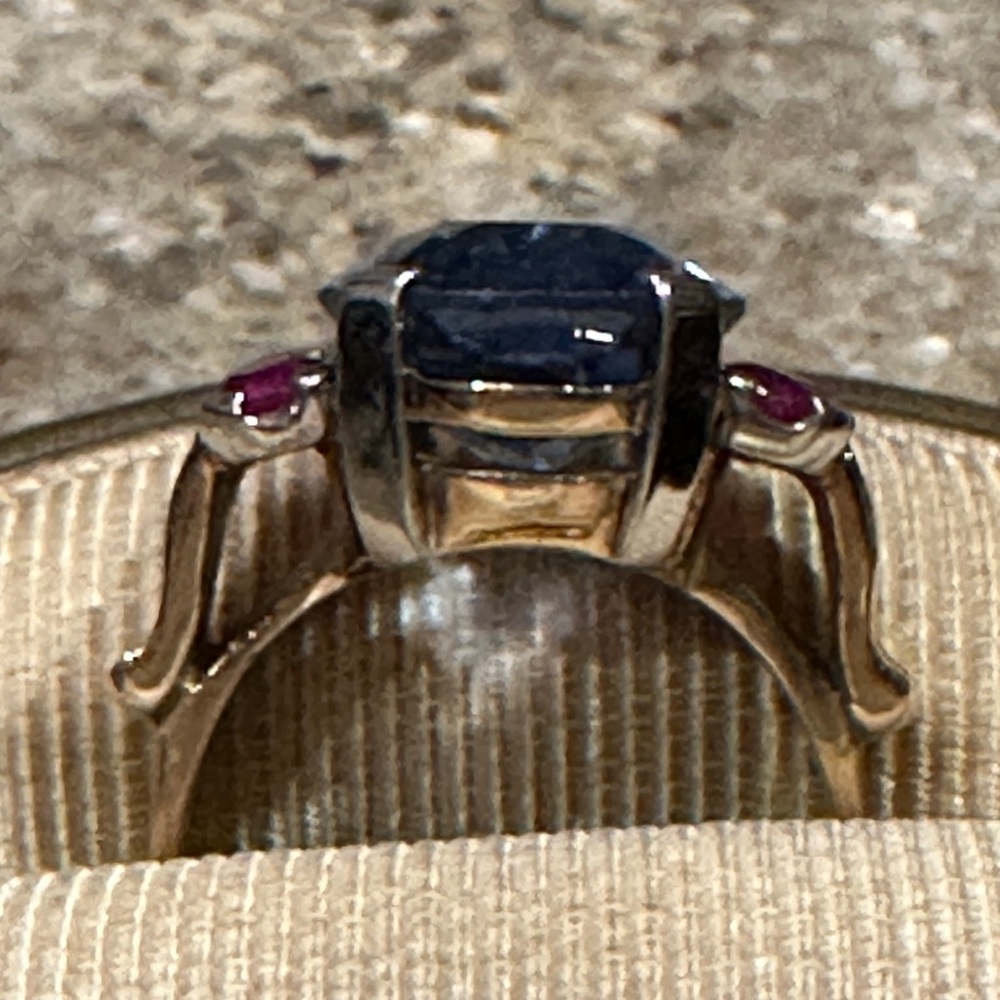 Approx 20 carat Topaz with genuine diamonds and rubies set in 10K, size 8.25